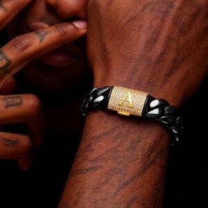 26 letters iced Miami Hip Hop Cuban  Bracelet   black gold  for 14mm