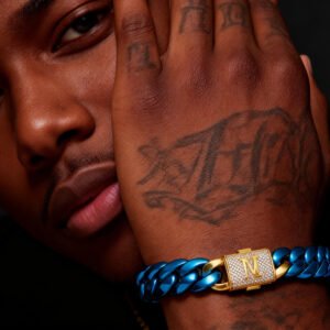 26 letters iced Miami Hip Hop Cuban  Bracelet   blue gold  for 14mm