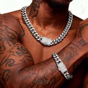 26 letters iced Miami Hip Hop Cuban link gold silver Necklace Bracelet Set for 14mm