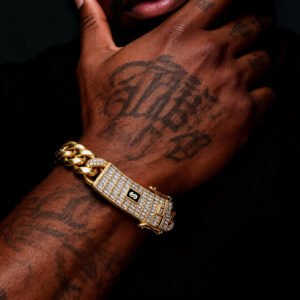 6/8/10/12/14mm Iced Clasp Cuban Bracelet  with yellow gold