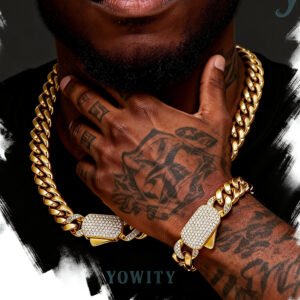 12mm Iced Clasp Cuban Chain Necklace bracelet set for 14k Gold