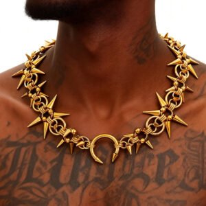 Adjustable Hip Hop Cool Spike Choker Rivet Goth chain Chokers with Spikes and Chain Streetwear Vintage Punk chain in white gold