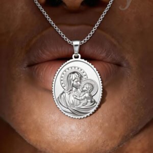 Religious Medal Necklace for Men Women Stainless Steel Retro Religious Christian Amulet Pendant Jewelry Gift, Stainless Steel, No Gemstone