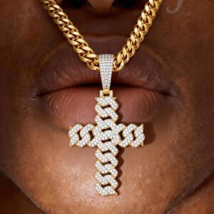 24inch for Iced Diamond Cross Pendant Necklace 14K Gold