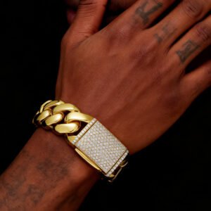 12/14mm Iced Clasp Cuban bracelet 18K Gold