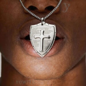 Cross Pendant for Men Anti Tarnish gold  Shield of Faith   Cross Necklace with 24 Inches Chain  Christian Holy Pendant