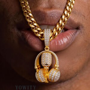 24inch for Rock Microphone Music Headphones Full AAA Iced Out Zirconia Diamond Pendant Creative Hip Hop Pendant