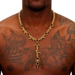 Adjustable Hip Hop Cool Spike Choker Rivet Goth Necklaces Chokers with Spikes and Chain Streetwear Vintage Punk Necklace in white gold