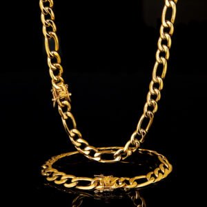 8mm Miami Cuban Link Chain  with yellow gold Necklace Bracelet Set