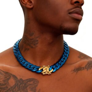 Gold Jewelry Stainless Steel Cuban Link Chain Miami Necklace  with Gold Plated Dragon Head Buckle for Party Gift