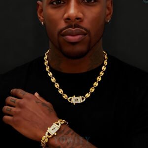 6/8/10mm Iced Prong Link Cuban Link necklace chain Bracelet set 14K Gold