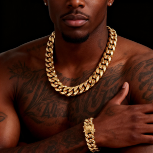 6/8/10/12/14/16/18/20/22mm Miami Cuban Link Chain  with yellow Gold  Necklace Bracelet Set