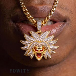 24inch for Dragon Ball Character Broly Head Pendant Full Zircon Rope Chain Unisex Hip Hop Accessories