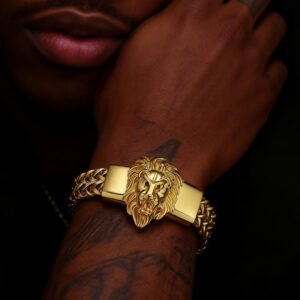 Cuban Link Chain for Men Lion Choker Hip Hop  Bracelet silver Gold