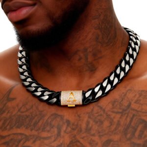 26 letters iced Miami Hip Hop Cuban link chain black gold silver for 14mm
