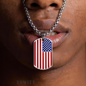 24inch for Bling Jewelry Large Engravable Red White Blue Stripe Holiday American USA Patriotic Flag Star Pendant Necklace For Men For Women Stainless Stee