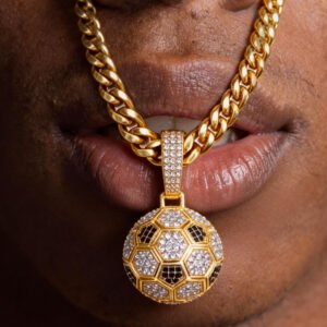 24inch for Cuban Link Chain With Hip Hop Bling Iced Out Rhinestone Football Pendant Necklace