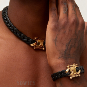 Gold Jewelry Stainless Steel Cuban Link Chain Necklace Bracelet Set  with Gold Plated Dragon Head Buckle for Party Gift