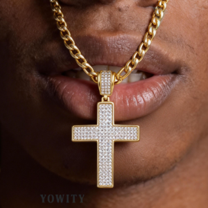 24inch for  Iced Diamond Cross Pendant Necklace 14K Gold