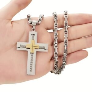 Stainless Steel Large Jesus Christ Cross Pendant Necklace Religious Jewelry for Mens