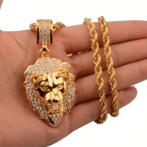 Lion Face Iced-Out Pendant, Hip Hop Pendant, Round Cut Moissanite Panther Pendant,