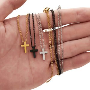 24inch for Mens Cross Pendant Necklace Stainless Steel Gold Silver black