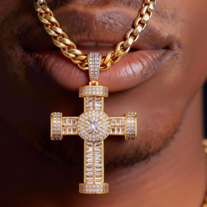 24inch for Iced Diamond Cross Pendant Necklace 14K Gold