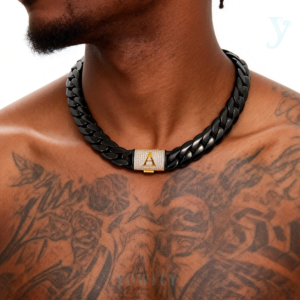 26 letters iced Miami Hip Hop Cuban link chain black gold for 14mm