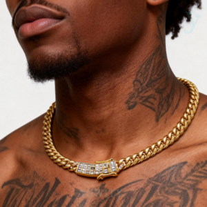 6/8/10/12/14mm Iced Clasp Cuban Chain Necklace 14k Gold