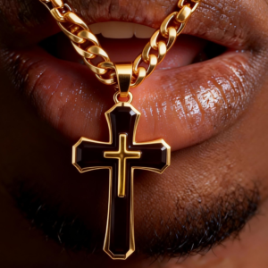 Mens Cross Pendant Necklace Stainless Steel Gold Silver