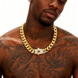 6/8/10/12/14mm Iced Clasp Cuban Chain Necklace 14k Gold