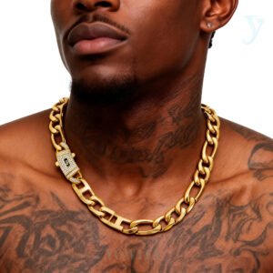 12mm Iced Clasp Cuban Chain Necklace 14k Gold