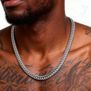 7mm Herringbone Snake Chain Necklace in White Gold