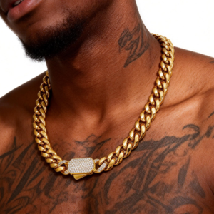 12mm Iced Clasp Cuban Chain Necklace 14k Gold