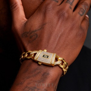 12mm Iced Clasp Cuban bracelet 14k Gold