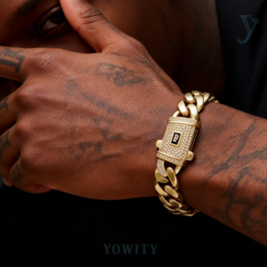 6/8/10/12/14mm Iced Clasp Cuban Bracelet  with yellow gold