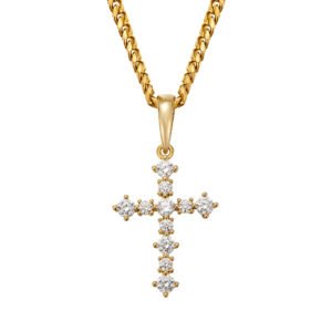 24inch for Iced Diamond Cross Pendant Necklace 14K Gold