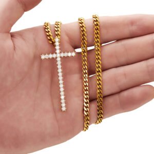 24inch for  Iced Diamond Cross Pendant Necklace 14K Gold