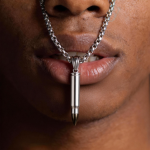 Silver Bullet Mens Necklace Designs, Blackened Pendant, Non Traditional, Cool Chain, Memento Mori