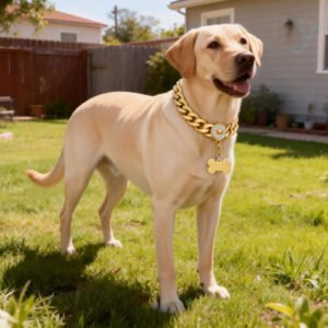 18K Gold Dog Chain Collar with Name Tag,Bling Bling Cubic Zironia Buckle,Stainless Steel Cuban Link,Fashion Necklace for Small Medium,Large Dogs