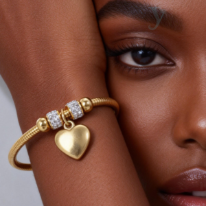 Women's Stainless Steel Heart Bracelet With Crystal Stones
