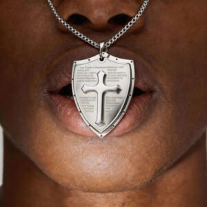 Cross Pendant for Men Anti Tarnish gold  Shield of Faith   Cross Necklace with 24 Inches Chain  Christian Holy Pendant