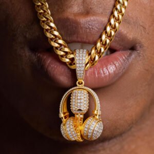 24inch for Rock Microphone Music Headphones Full AAA Iced Out Zirconia Diamond Pendant Creative Hip Hop Pendant