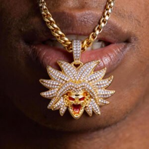 24inch for Dragon Ball Character Broly Head Pendant Full Zircon Rope Chain Unisex Hip Hop Accessories