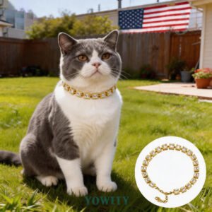 Cat Collars for Small Medium cat Chain Collars Iced Out Tennis 5A Cubic Zironia Bling Collar for Puppy Kitty Brass and zircon  18K gold Choke Collar with Crystal Stones