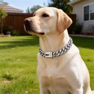 Strong Stainless Steel Gold Dog Chain Collar with Easy Lock & Release Buckle,18K Gold silver Plated Cuban Link Chain Dog Necklace Collar for Medium Large Dogs