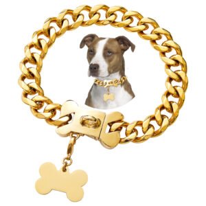 Strong Stainless Steel Gold Dog Chain Collar with Easy Lock & Release Buckle,18K Gold silver Plated Cuban Link Chain Dog Necklace Collar for Medium Large Dogss