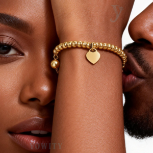 Gold  Womens Stainless Steel Heart Charm Beaded Ball Delicate Adjustable Bracelet, Rose Gold