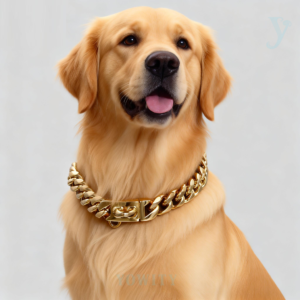 Strong Stainless Steel Gold Dog Chain Collar with Easy Lock & Release Buckle,18K Gold Plated Cuban Link Chain Dog Necklace Collar for Medium Large Dogs