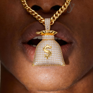 24inch for Iced Out USD Purse Pendants 18K Gold Plated Bling CZ Simulated Diamond Hip Hop Necklace for Men Women